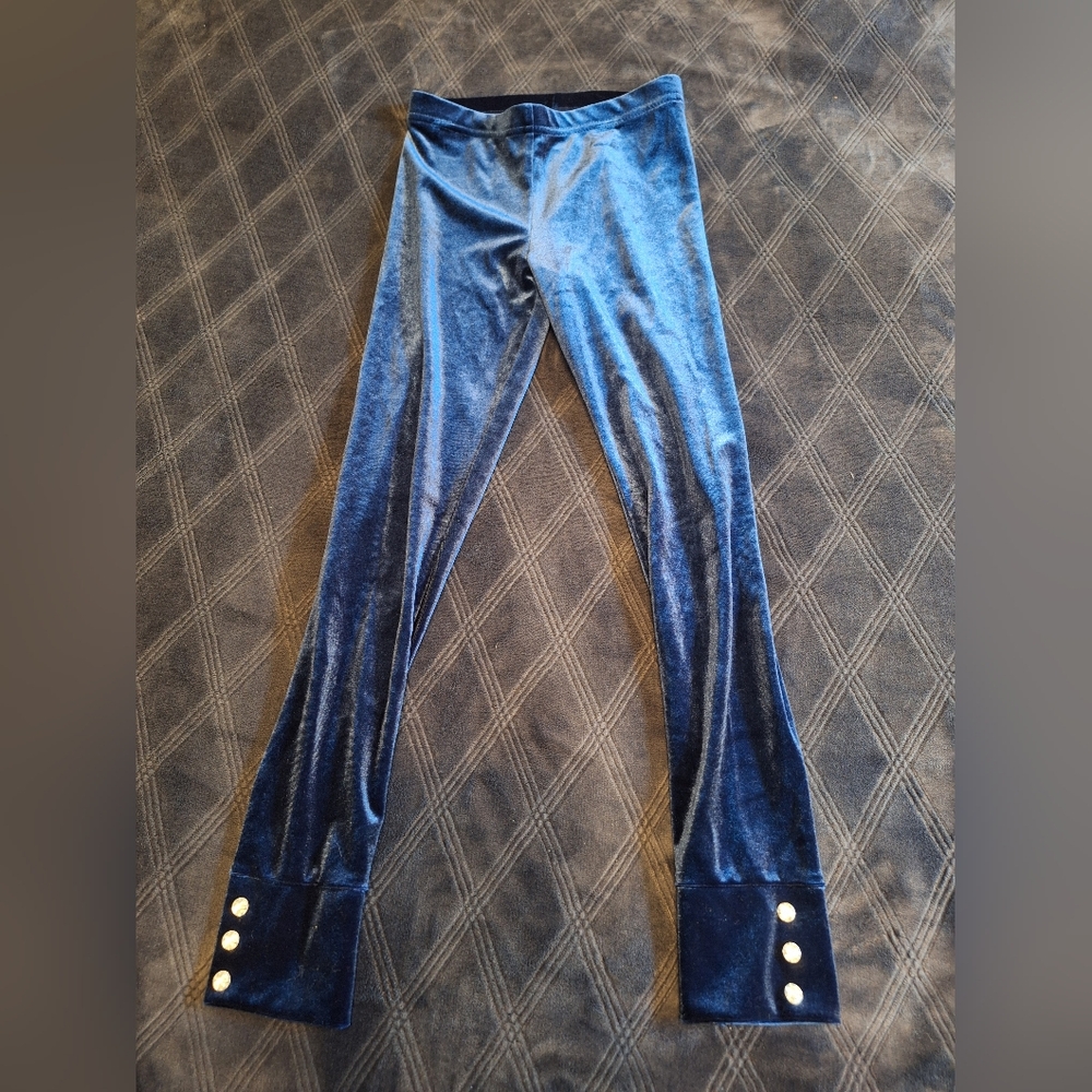 Carter's Vibrant Dark Blue Velour Leggings With Rhinestone Button Accents